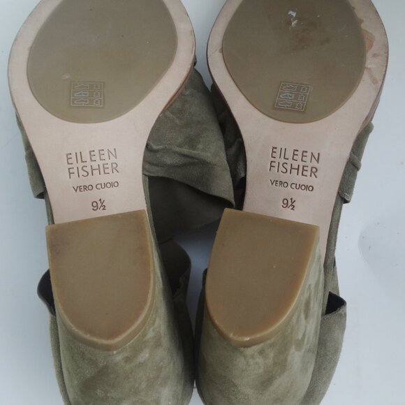 Eileen Fisher Marla Sandals 9.5 Olive Nubuck Suede Leather 3" Block Heel - Picture 8 of 8